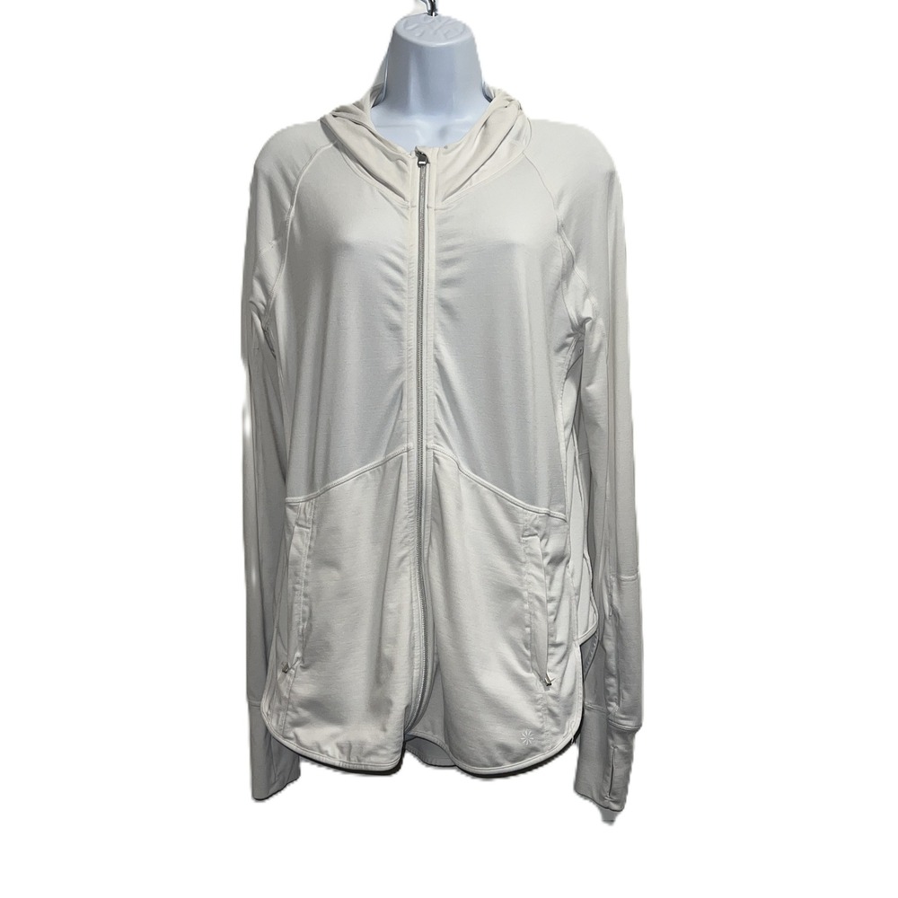 Athleisure Sporty Athleta Zippered Lightweight Hoodie Solid White Women's Medium
